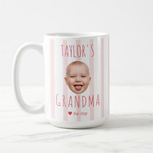 Pink Stripes Custom Photo & Name Baby Face Grandma Coffee Mug
