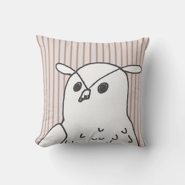 Pink Stripes Cute Bird Owl Throw Pillow (Front)