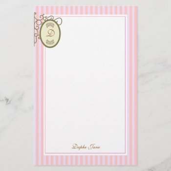 Pink Stripes Dainty - Monogram Stationary Stationery by thepapershoppe at Zazzle