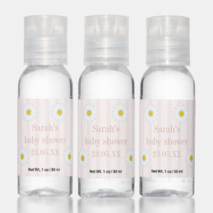 Pink Stripes, Daisy Wildflower Girl Baby Shower Hand Sanitizer