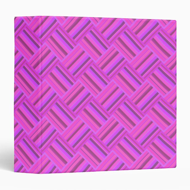 Pink stripes diagonal weave pattern 3 ring binder (Front/Spine)