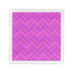 Pink stripes diagonal weave pattern acrylic tray