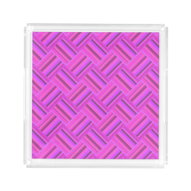 Pink stripes diagonal weave pattern acrylic tray (Front)