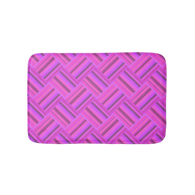 Pink stripes diagonal weave pattern bath mat (Front)