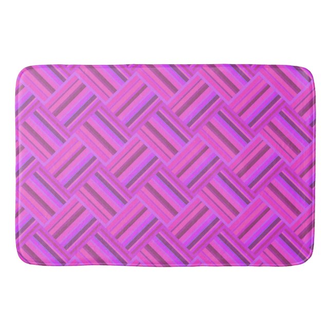 Pink stripes diagonal weave pattern bathroom mat (Front)
