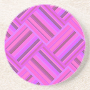 Pink stripes diagonal weave pattern drink coaster