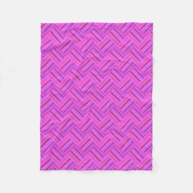 Pink stripes diagonal weave pattern fleece blanket (Front)