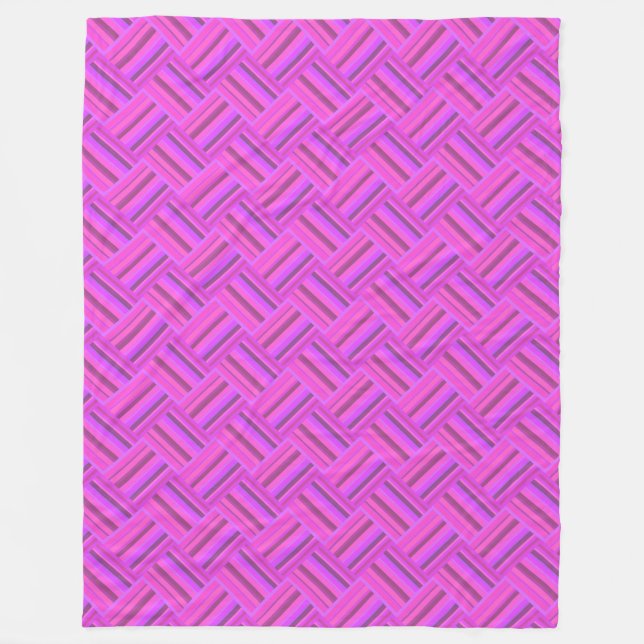 Pink stripes diagonal weave pattern fleece blanket (Front)