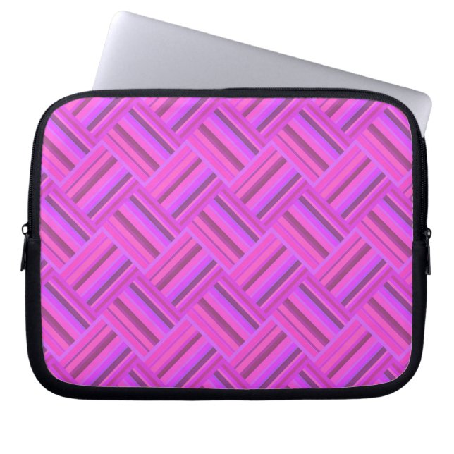 Pink stripes diagonal weave pattern laptop sleeve (Front)