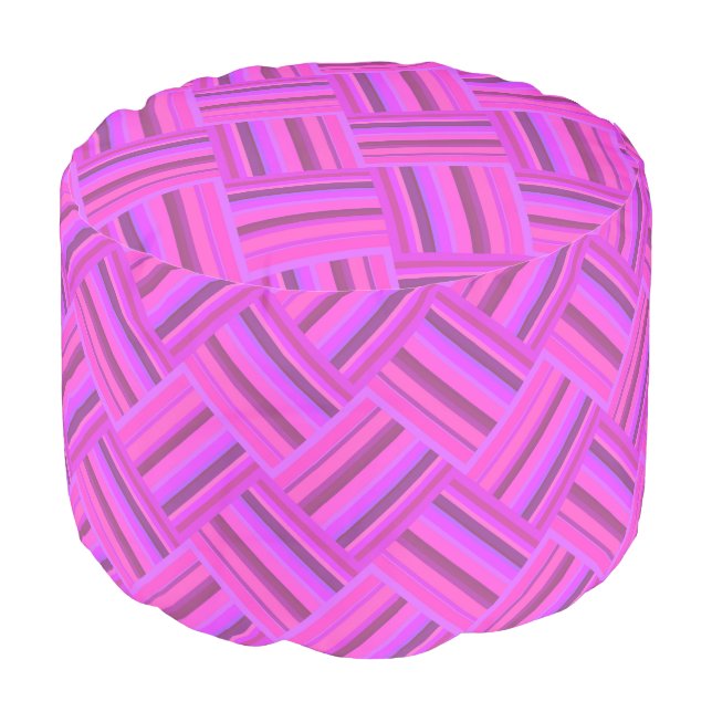 Pink stripes diagonal weave pattern pouf (Angled Front)