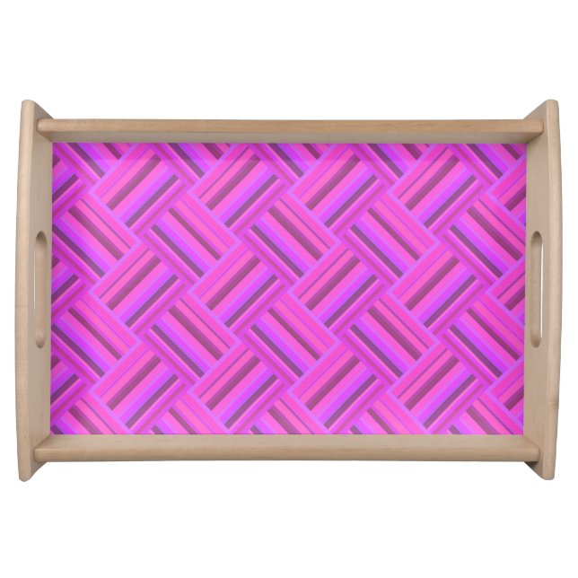 Pink stripes diagonal weave pattern serving tray (Front)