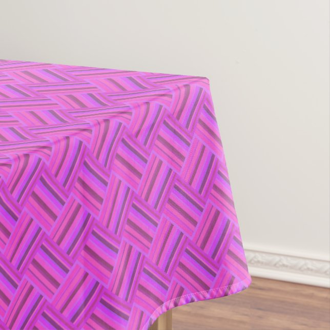 Pink stripes diagonal weave pattern tablecloth (In Situ)
