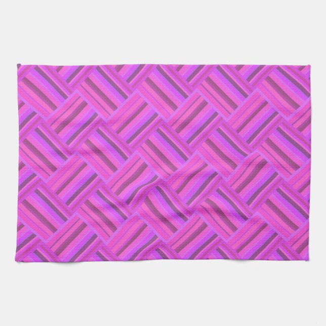 Pink stripes diagonal weave pattern towel (Horizontal)