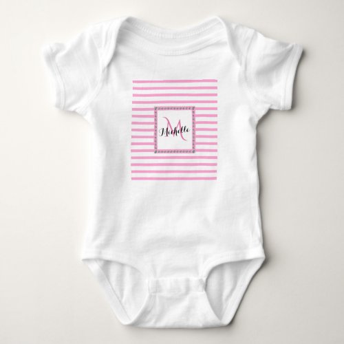 Pink Stripes Diamond Monogram  Baby Bodysuit
