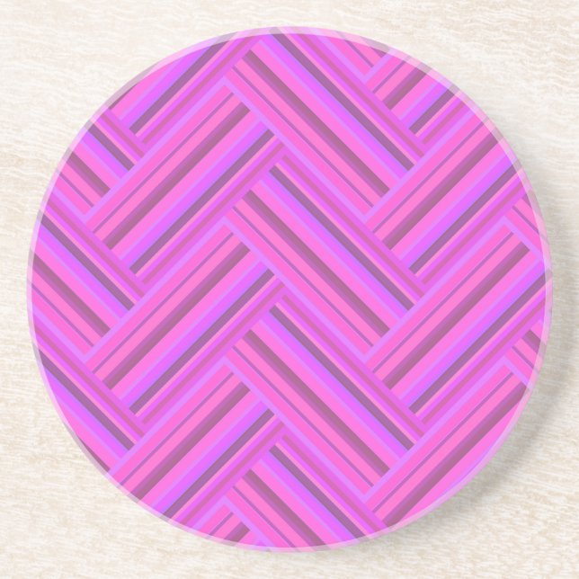 Pink stripes double weave pattern drink coaster (Front)