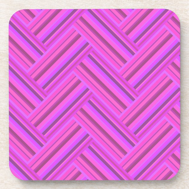 Pink stripes double weave pattern drink coaster (Front)