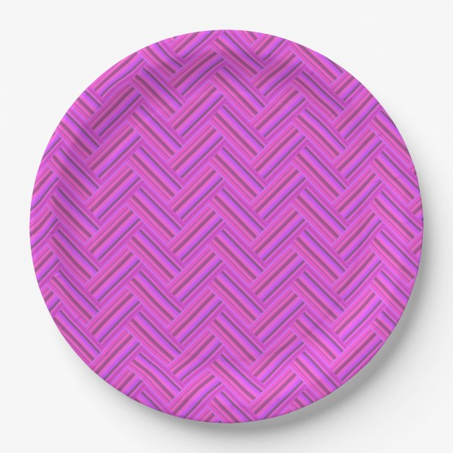 Pink stripes double weave pattern paper plates (Front)
