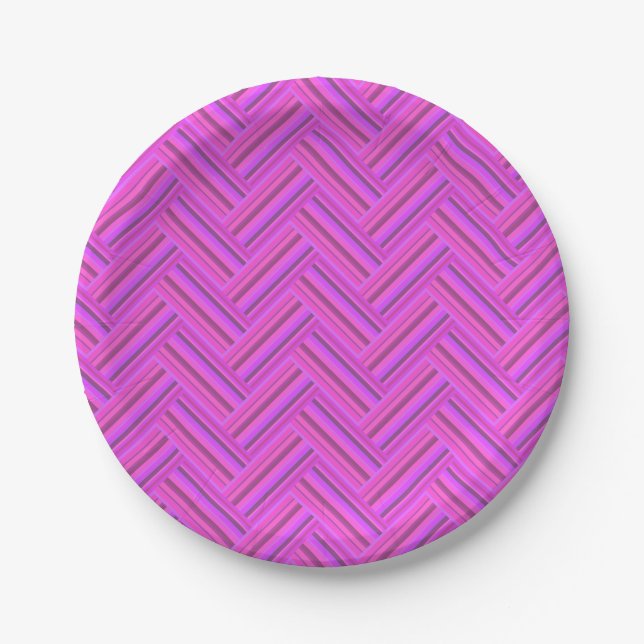 Pink stripes double weave pattern paper plates (Front)