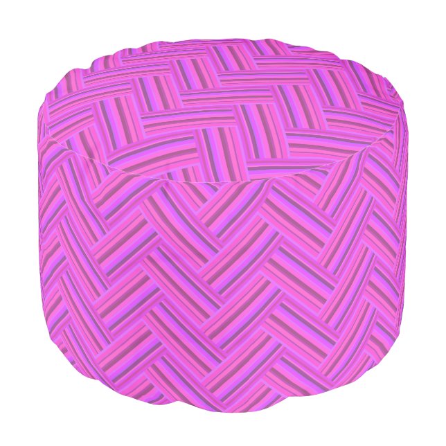 Pink stripes double weave pattern pouf (Angled Front)