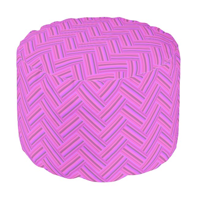 Pink stripes double weave pattern pouf (Angled Front)