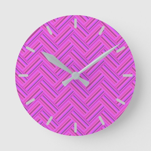 Pink stripes double weave pattern round clock (Front)
