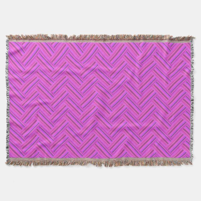 Pink stripes double weave pattern throw blanket (Front)