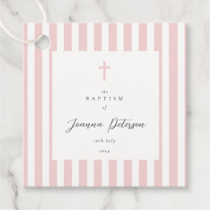 Pink Stripes Elegant Baptism Favor Tags