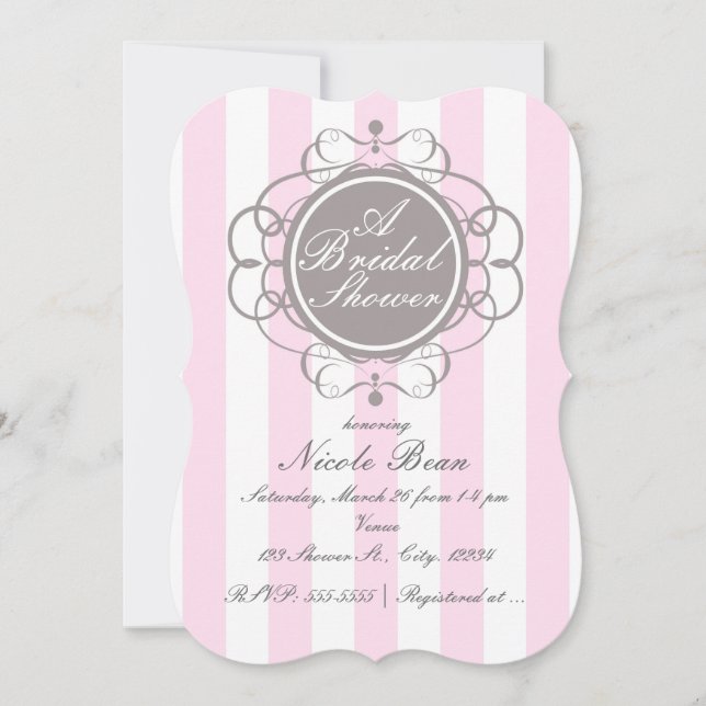 Pink Stripes Elegant Bridal Shower Invitations (Front)