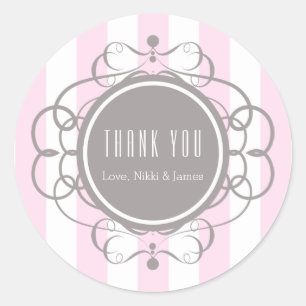 Pink Stripes Elegant Fancy Bridal Favor Stickers