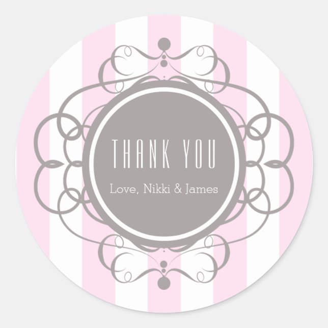Pink Stripes Elegant Fancy Bridal Favor Stickers (Front)