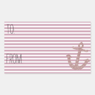 Pink Stripes Faux Glitter Anchor Gift Tag