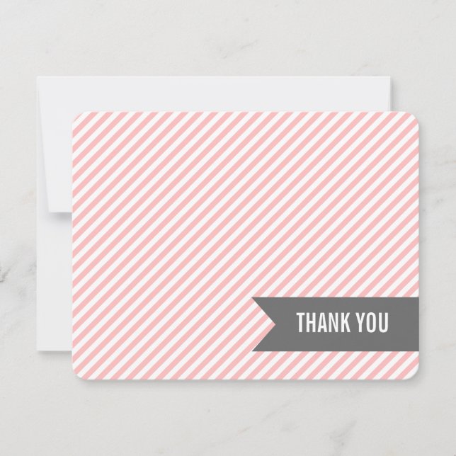 Pink Stripes Flat Thank You Notes Invitation (Front)