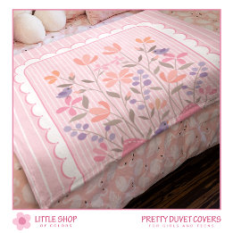Pink Stripes Floral Bouquet Duvet Cover