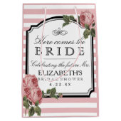Pink Stripes Floral Bridal Shower Customize Color Medium Gift Bag (Front)