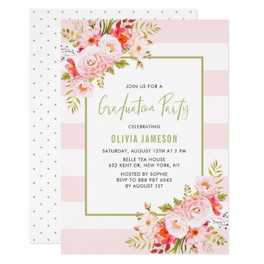 pink stripes floral graduation party invitation zazzle com