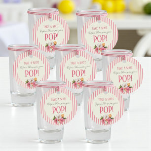 Pink Stripes Floral "Take A Shot Before She Pops!" Favor Tags