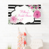 Pink, Stripes, Flowers, Bridal Shower Banner (Insitu)