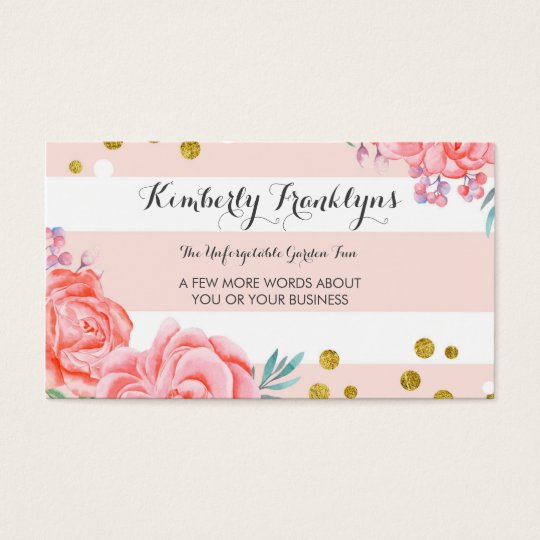 Pink Stripes Flowers Gold Confetti Watercolor Business Card Pink Stripes Flowers Gold Confetti Watercolor Business Card