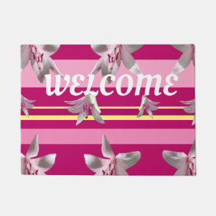 Pink Stripes & Flowers, Welcome Door Mat