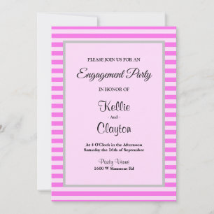 Pink Stripes Framed Engagement Party Invitation