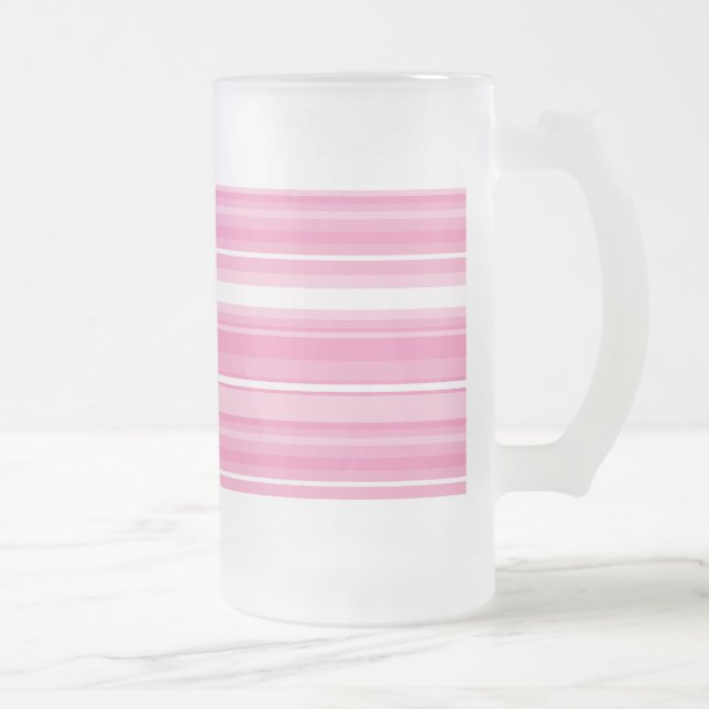 Pink stripes frosted glass beer mug (Right)