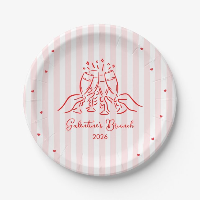 Pink Stripes Galentine's  Paper Plates (Front)