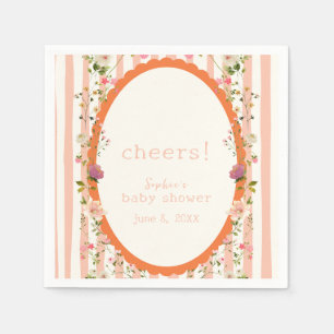 Pink Stripes Garden Floral Baby Shower Napkins
