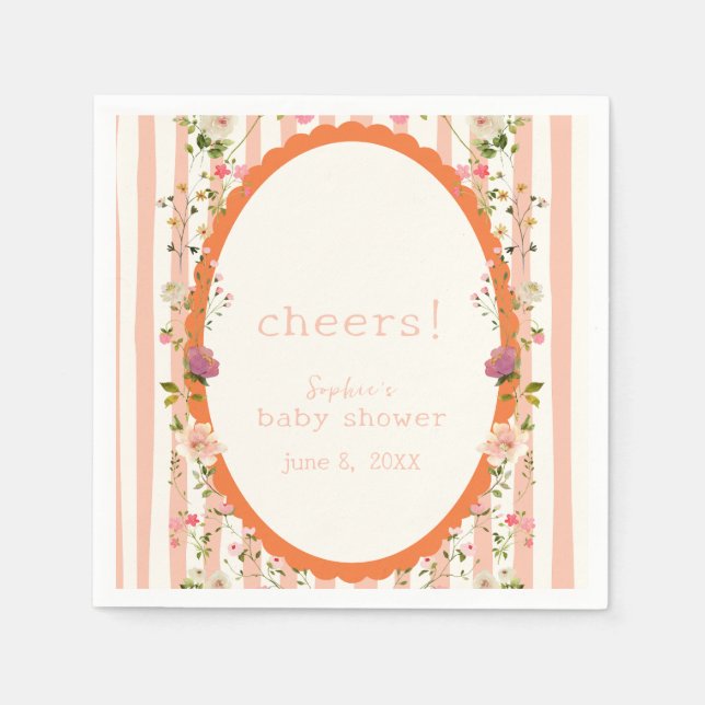 Pink Stripes Garden Floral Baby Shower  Napkins (Front)