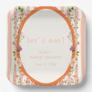 Pink Stripes Garden Floral Baby Shower Paper Plates