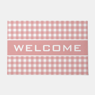 Pink Stripes Gingham Pattern Welcome Doormat