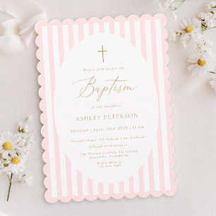 Pink Stripes Girl Baptism Invitation