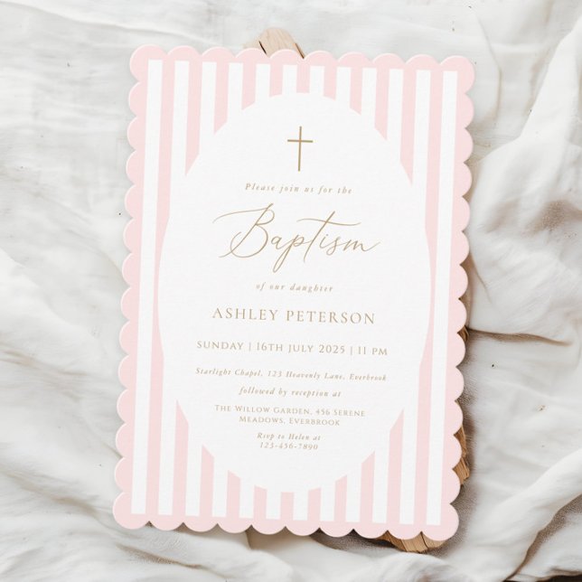 Pink Stripes Girl Baptism Invitation (Creator Uploaded)