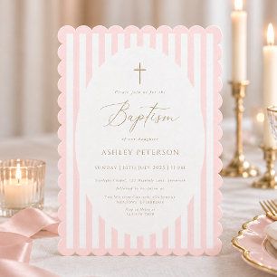 Pink Stripes Girl Baptism Invitation