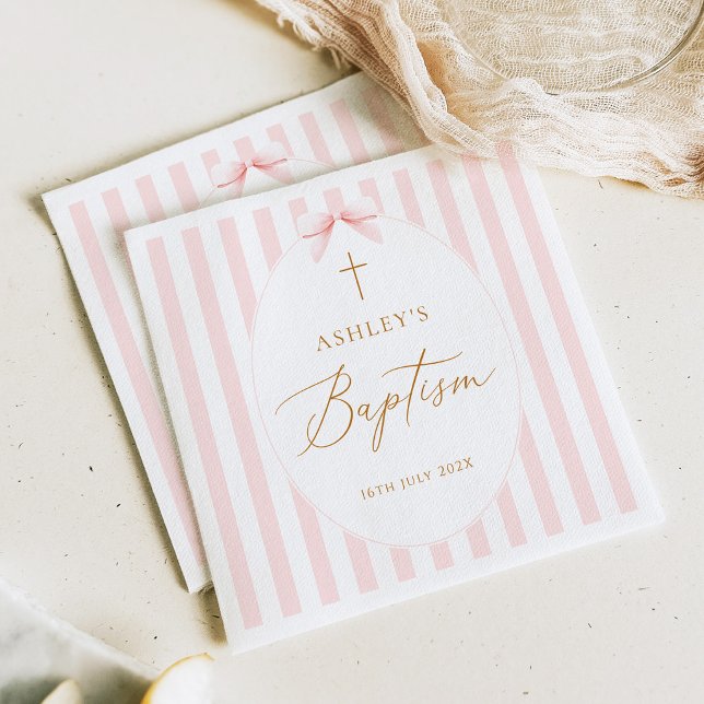 Pink Stripes Girl Baptism Napkins (Creator Uploaded)